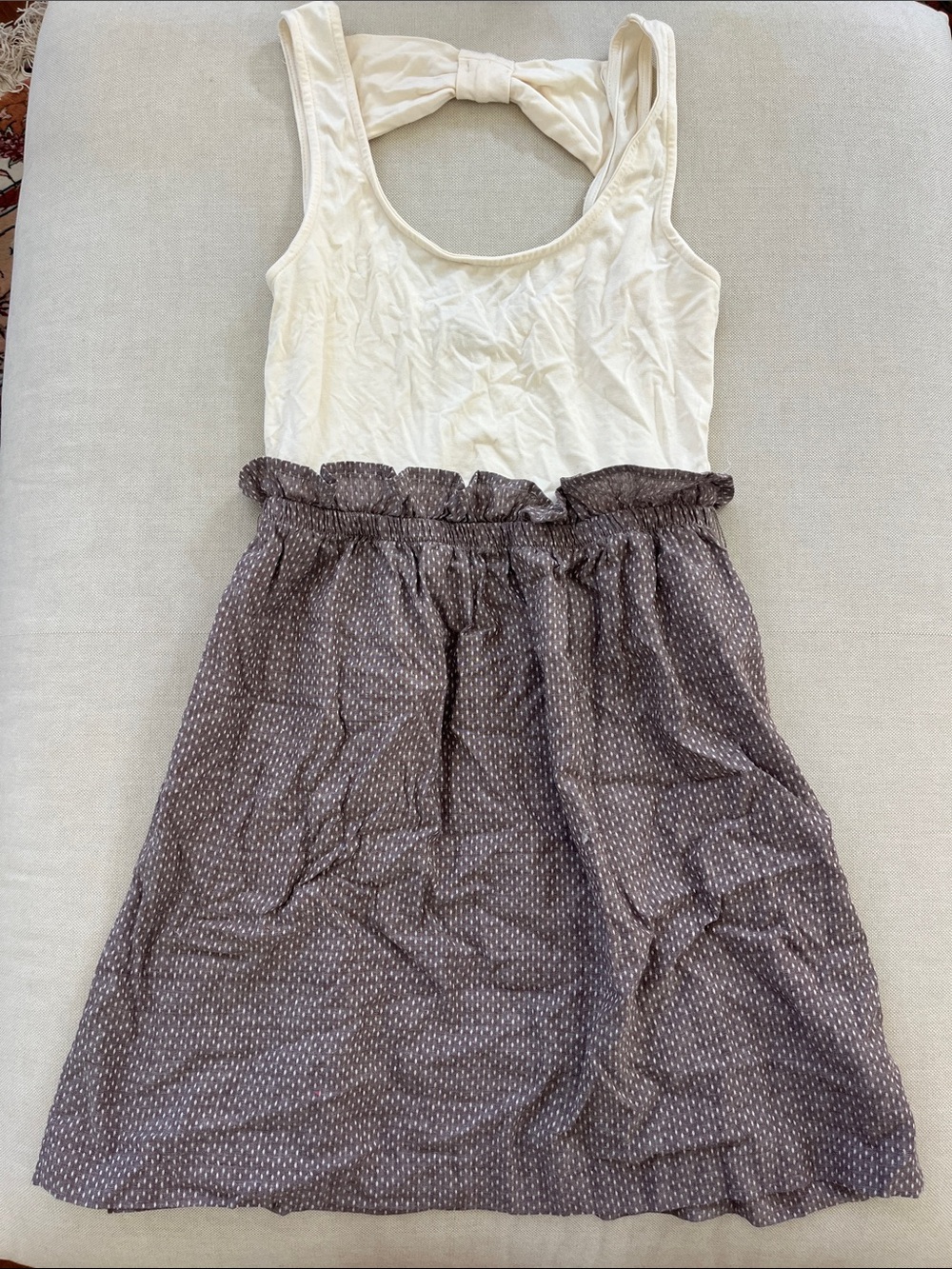 Charlotte Russe- Cream and Brown Girls' Sleeveless Bow-Back Dress